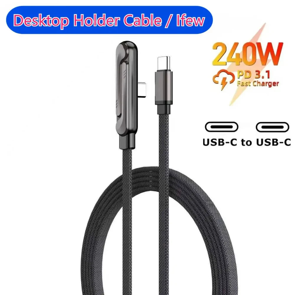 240W USB-C Fast charger Cable - Built - In Invisible Phone Stand Charging Cable
