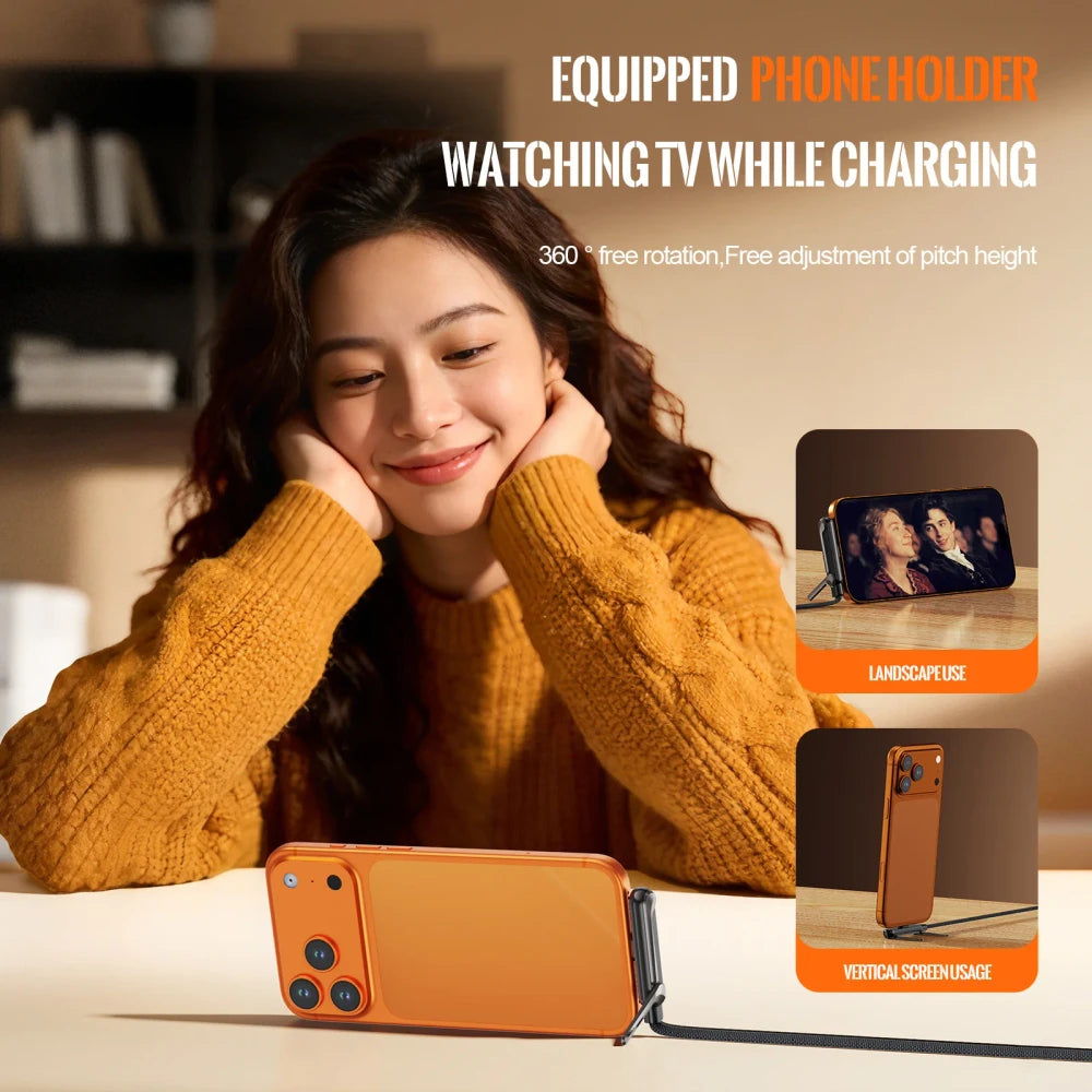 240W USB-C Fast charger Cable - Built - In Invisible Phone Stand Charging Cable
