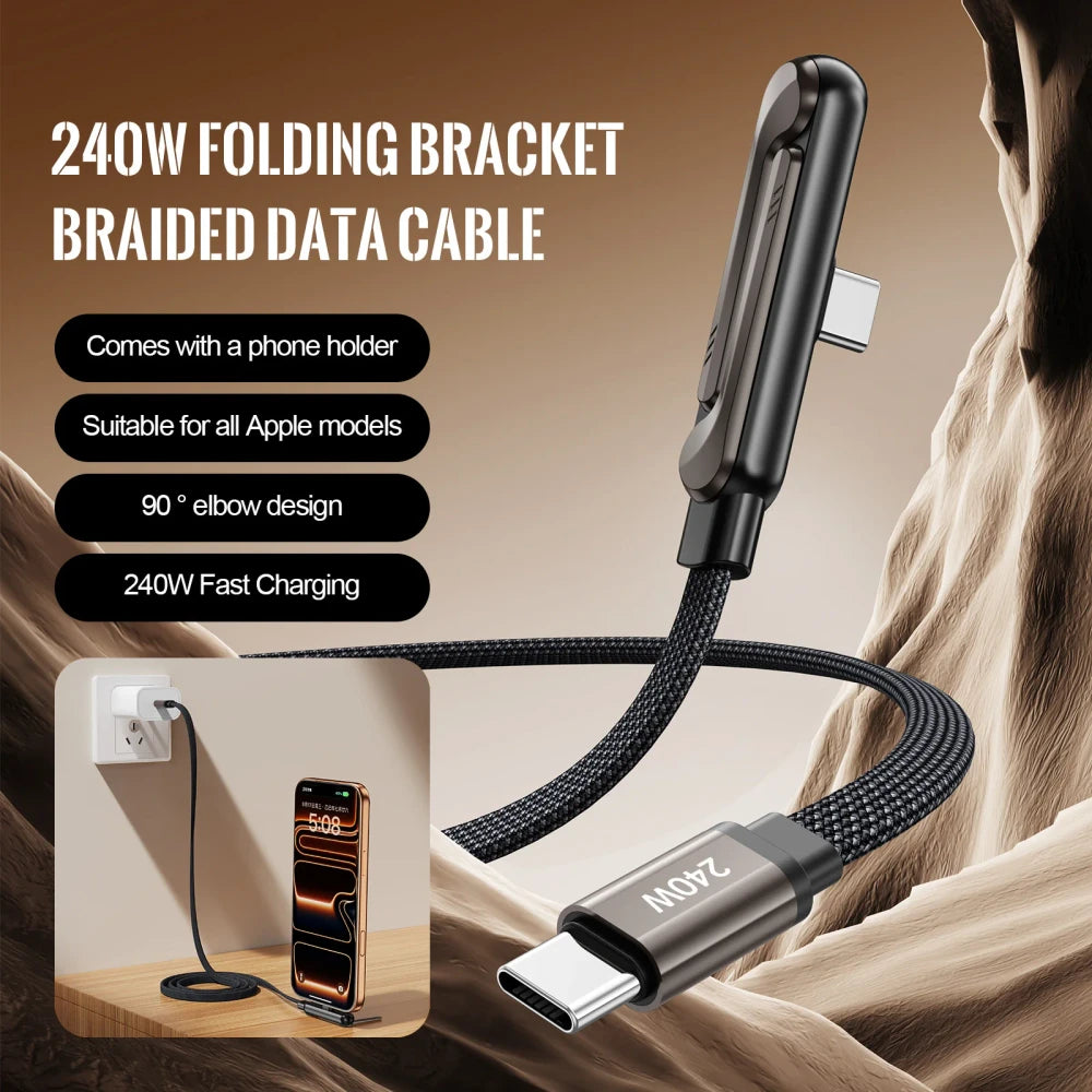 240W USB-C Fast charger Cable - Built - In Invisible Phone Stand Charging Cable