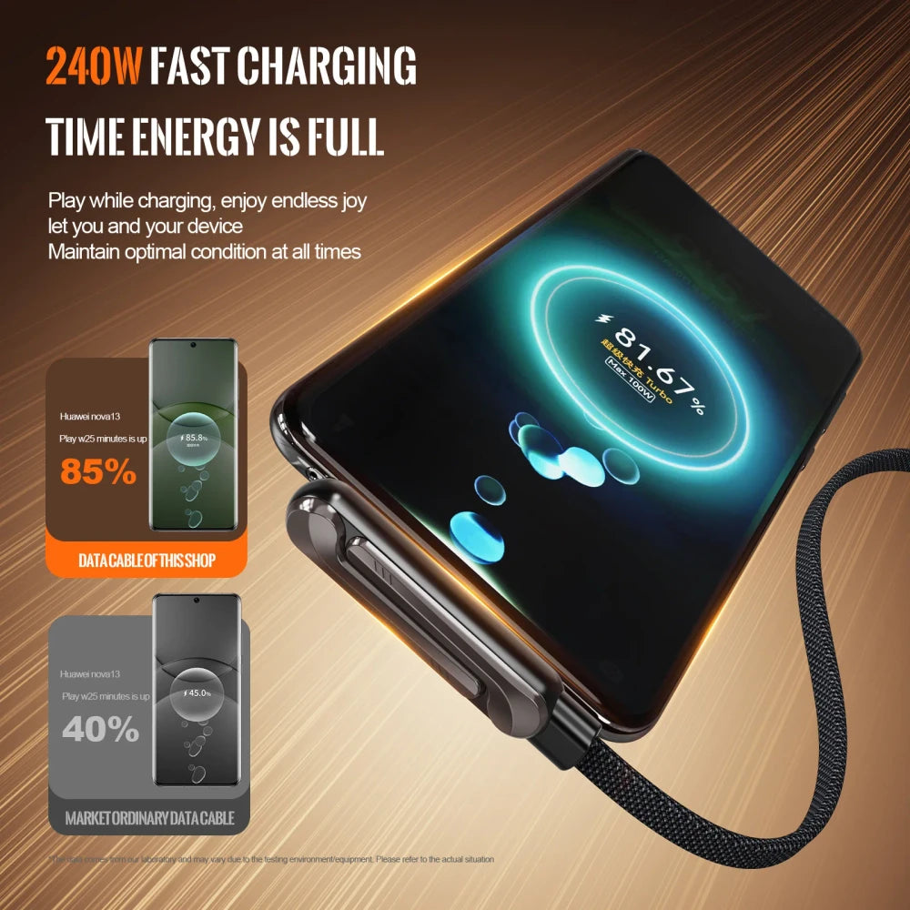 240W USB-C Fast charger Cable - Built - In Invisible Phone Stand Charging Cable